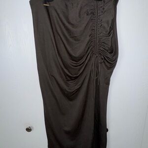 Elegant Dark Brown Ruched Pencil Skirt